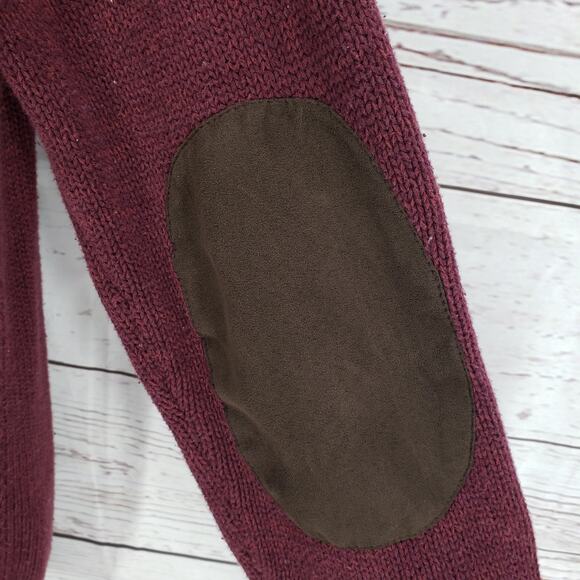 Chaps Men's Maroon Knit Elbow Patch 100%Cotton Sweater Size Medium - Picture 7 of 12